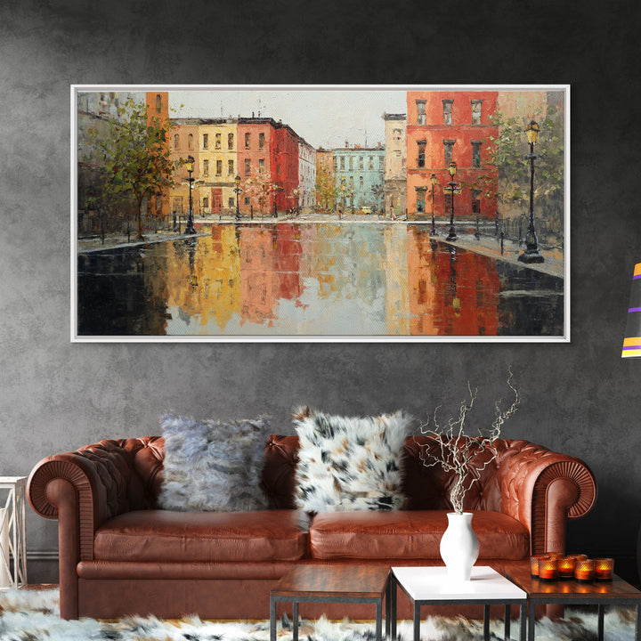 Moody City Scene Reflected Canvas Print, Art, Luxury Decor, Living Room Decor, Fine Art, Metal Wall Art, Art Commission, ART-2x1-54