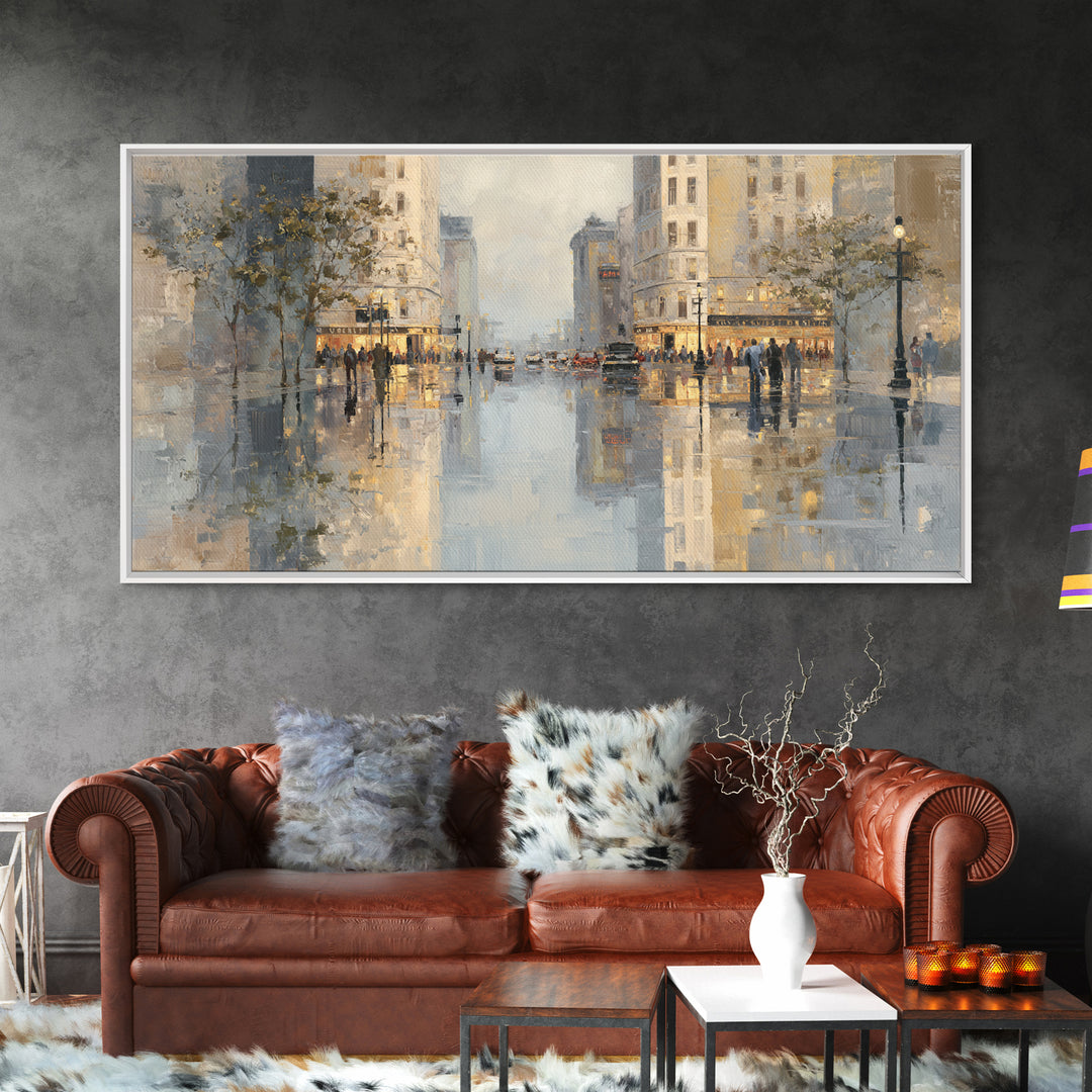 Moody City Scene Reflected Framed Canvas Print, Art, Neutral Decor, Living Room Decor, Fine Art, Art Prints, ART-2x1-6