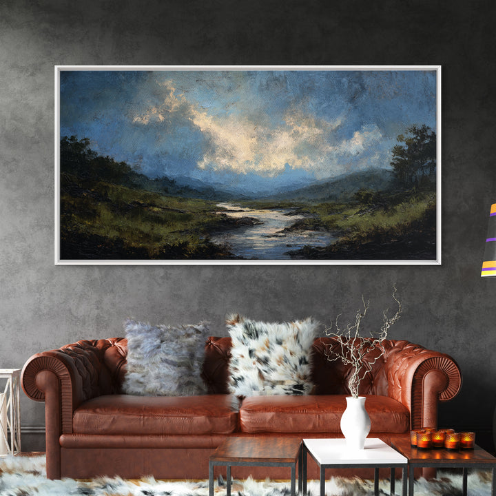 Classic Landscape with Winding River and Atmospheric Canvas Print, Art, Black Art, Living Room Decor, Fine Art, ART-2x1-71