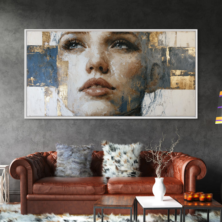 Expressive Portrait with Dramatic Light and Textured Framed Canvas Print, Art, Art Commission, Living Room Decor, Oil Painting, ART-2x1-72