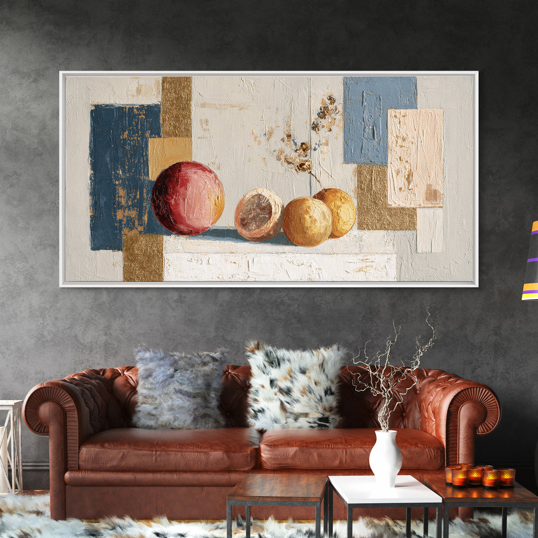 Bold Pop Fruit Composition Framed Canvas Print, Art, Abstract Art, Living Room Decor, Fine Art, Pink Wall Art, ART-2x1-84