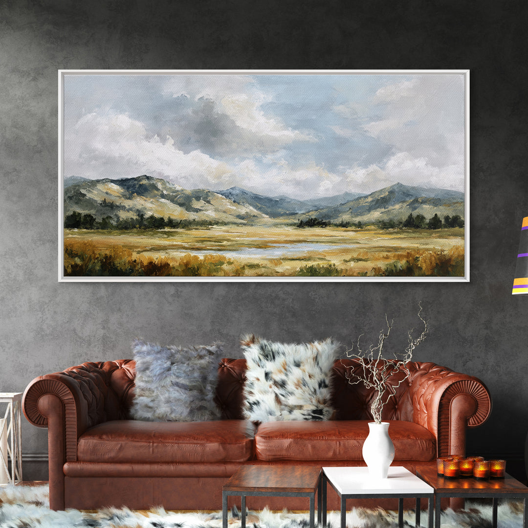 Quiet Mountain Scene Framed Canvas Print, Art, Art Print, Living Room Decor, Fine Art, Canvas Wall Art, Abstract Art, ART-2x1-85