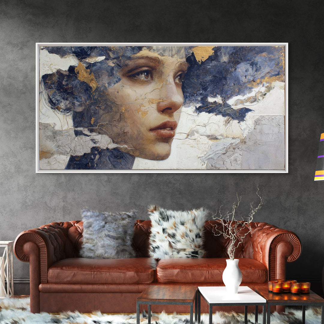 Expressive Portrait with Dramatic Light and Textured Framed Canvas Print, Art, Textured Wall Art, Living Room Decor, Fine Art, ART-2x1-96