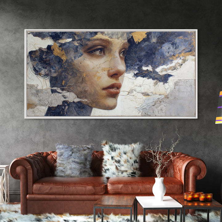 Expressive Portrait with Dramatic Light and Textured Framed Canvas Print, Art, Textured Wall Art, Living Room Decor, Fine Art, ART-2x1-96