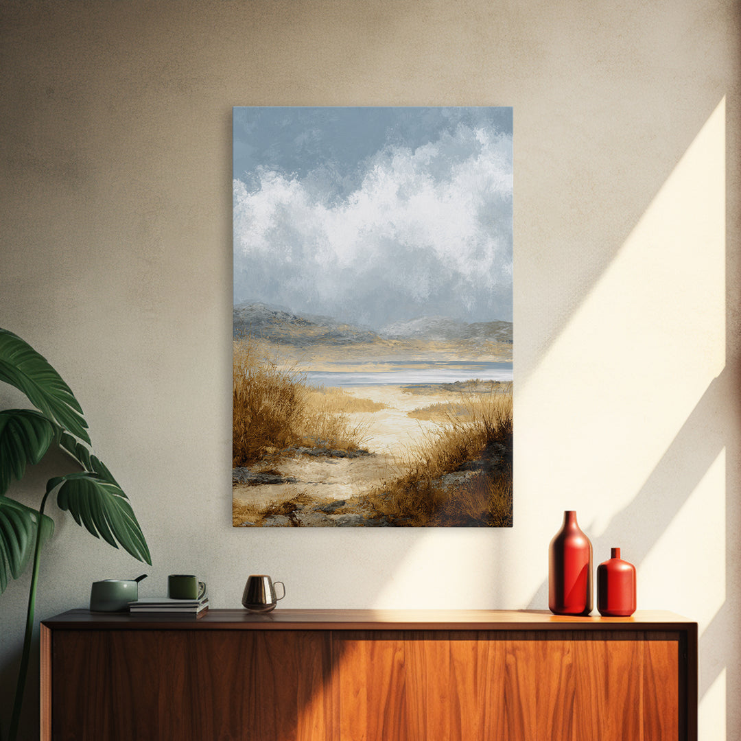 Quiet Mountain Scene Framed Canvas Print, Art, Boho Decor, Living Room Decor, Oil Painting, Printable Wall Art, ART-2x3-1