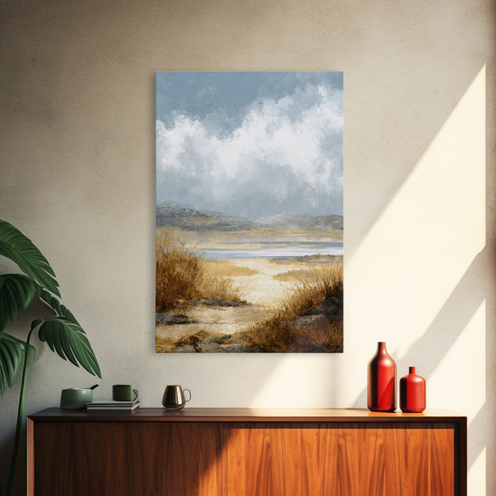 Quiet Mountain Scene Framed Canvas Print, Art, Boho Decor, Living Room Decor, Oil Painting, Printable Wall Art, ART-2x3-1
