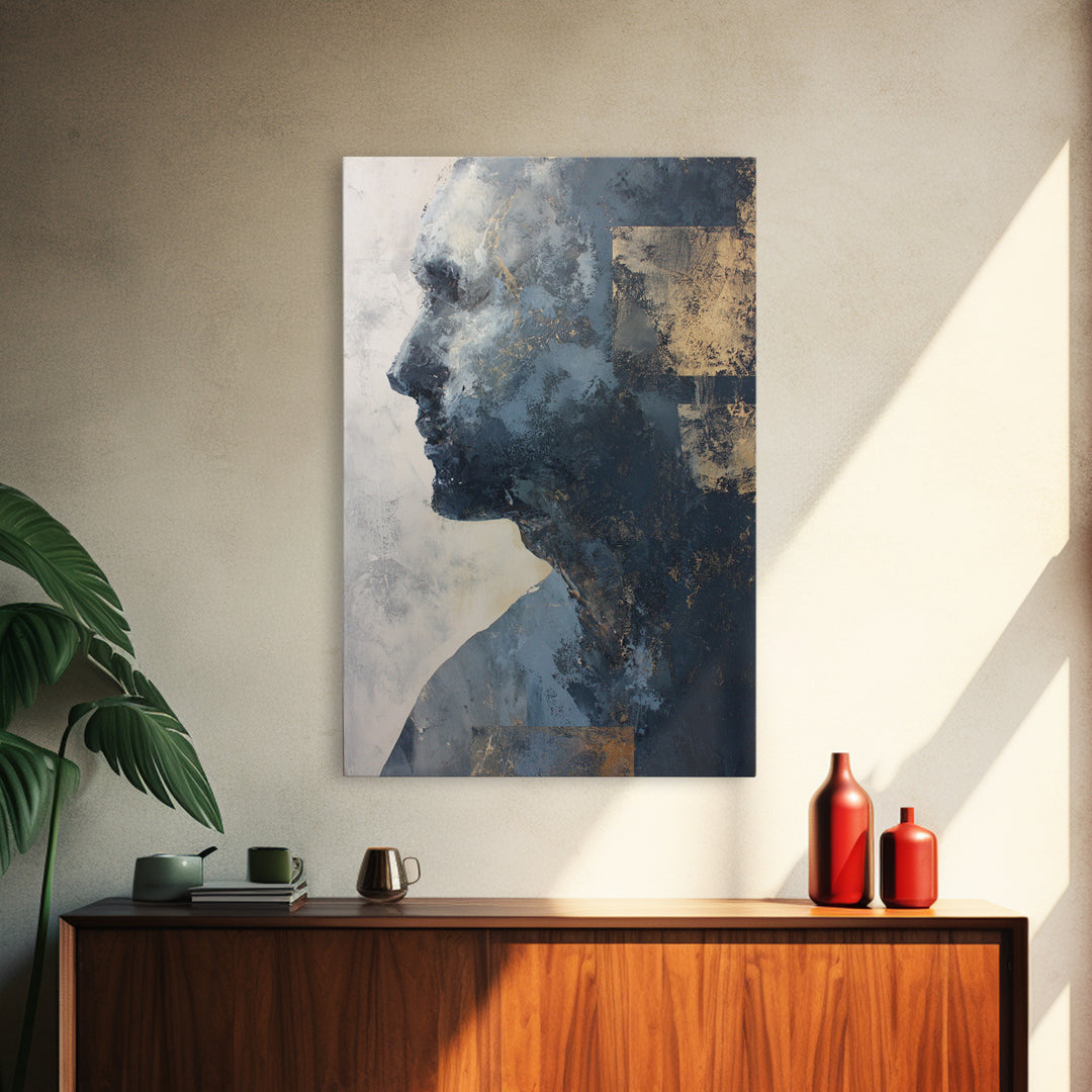 Expressive Portrait with Dramatic Light and Textured Framed Canvas Print, Art, Modern Decor, Living Room Decor, Fine Art, ART-2x3-12