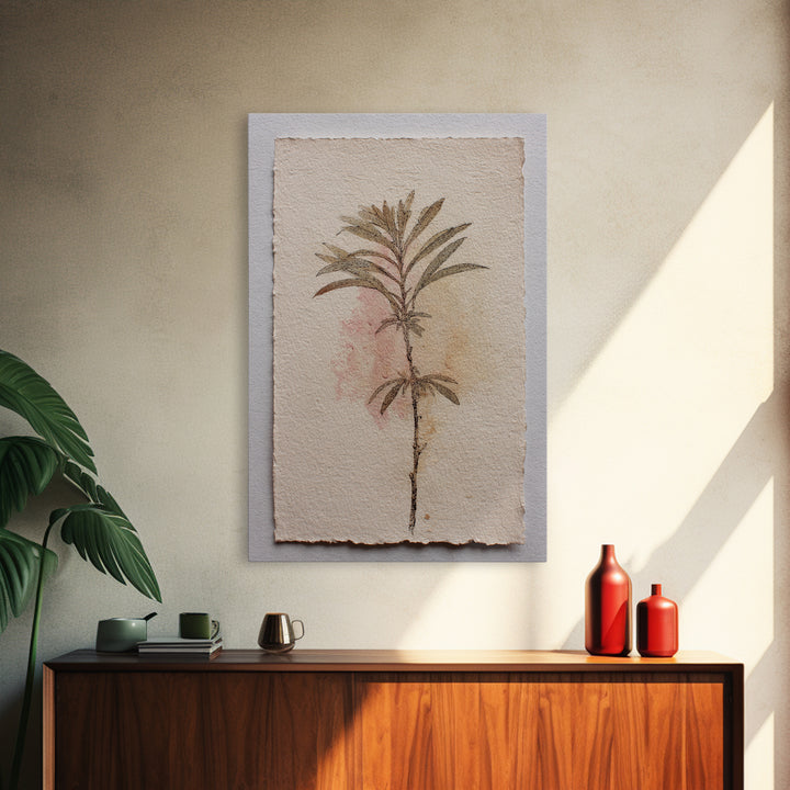 Minimal Botanical Ink Drawing on Handmade Paper Framed Canvas Print, Art, Room Decor, Living Room Decor, Fine Art, ART-2x3-13