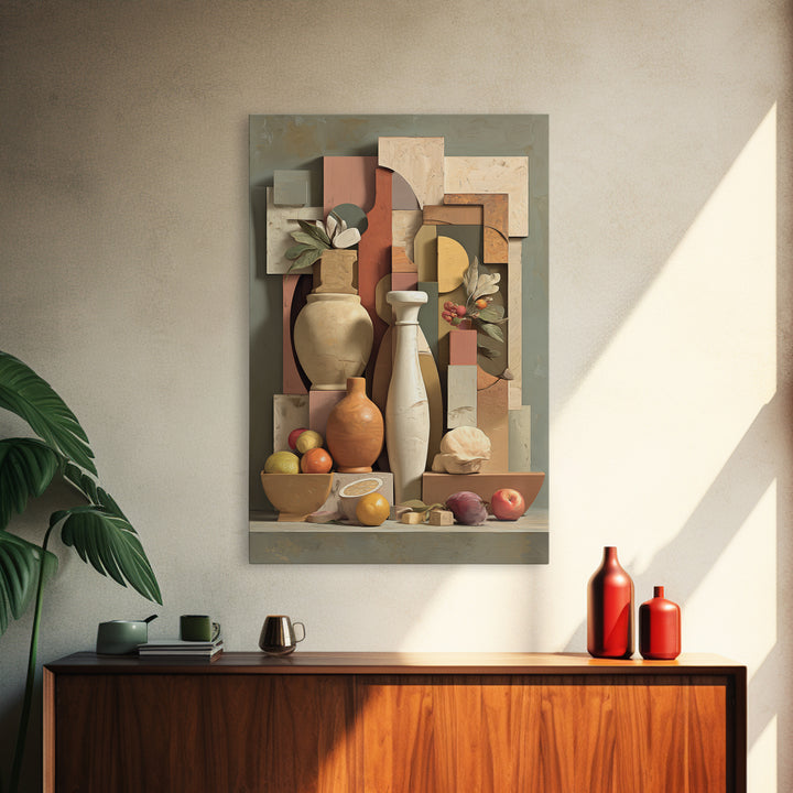 Modern Sculptural Shapes Rendered as Painted Forms Canvas Print, Art, Neutral Decor, Living Room Decor, Abstract Art, ART-2x3-14
