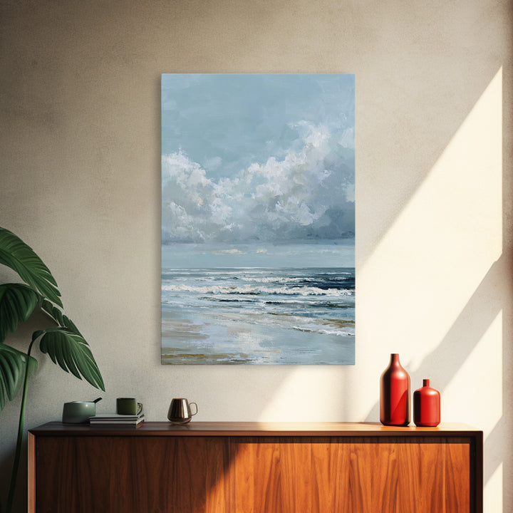 Dramatic Seascape with Foam and Storm Clouds Canvas Print, Art, Canvas Art, Living Room Decor, Fine Art, Horizontal Wall Art, ART-2x3-32