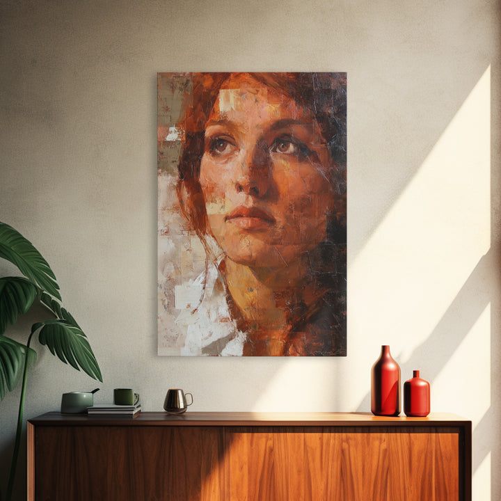 Expressive Portrait with Dramatic Light and Textured Framed Canvas Print, Art, Original Art, Living Room Decor, Fine Art, ART-2x3-36