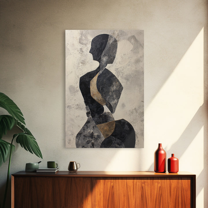 Simple Monochrome Figure Study Framed Canvas Print, Art, Black Art, Living Room Decor, Fine Art, Wall Decor, ART-2x3-44