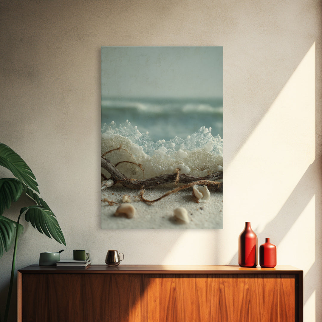 Dramatic Seascape with Foam and Storm Clouds Framed Canvas Print, Art, Prints Wall Art, Living Room Decor, Abstract Art, ART-2x3-56