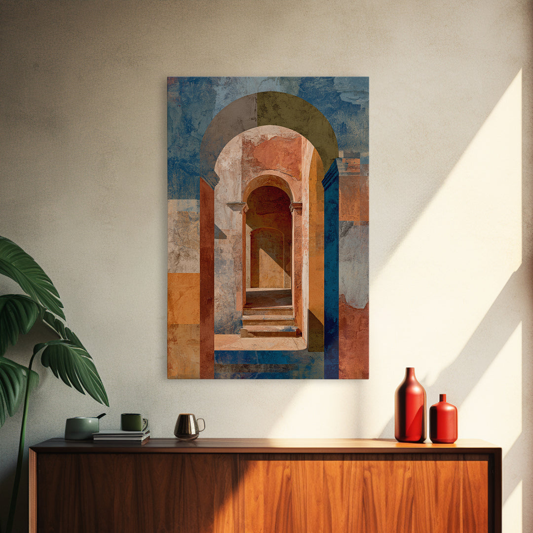 Architectural Archway in Warm Mediterranean Light Framed Canvas Print, Art, Gallery Decor, Living Room Decor, Fine Art, ART-2x3-6