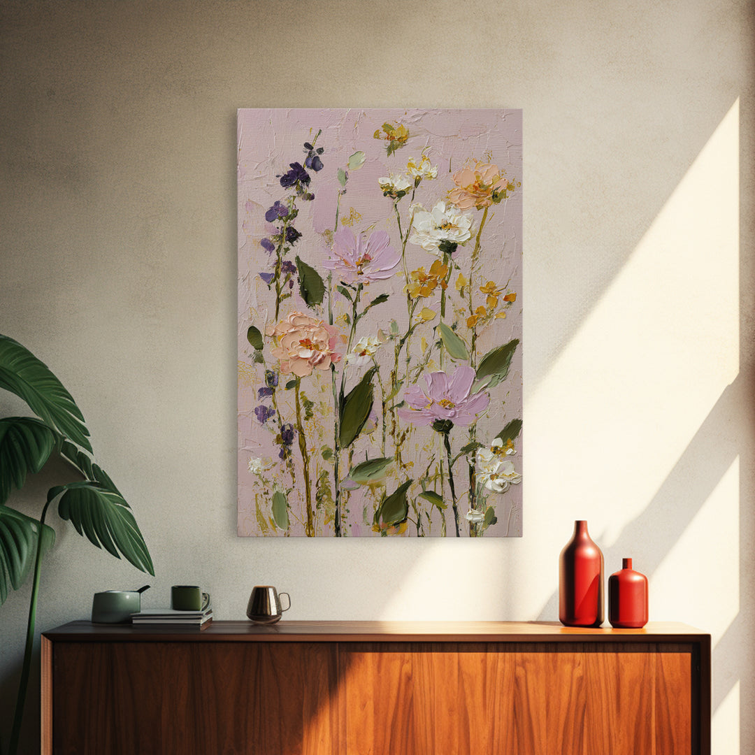 Painterly Meadow with Loose Impressionist Flowers Canvas Print, Art, Luxury Decor, Living Room Decor, Oil Painting, ART-2x3-71