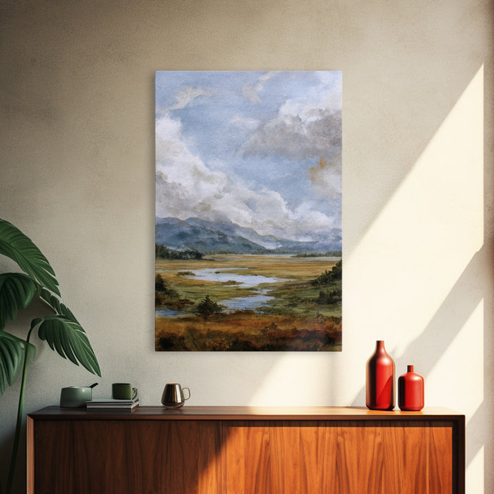 Quiet Mountain Scene Framed Canvas Print, Art, Digital Art, Living Room Decor, Fine Art, Abstract Art, Canvas Art, ART-2x3-73