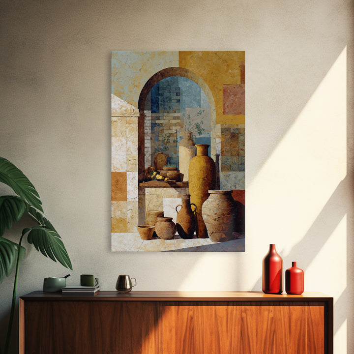 Architectural Archway in Warm Mediterranean Light Framed Canvas Print, Art, Minimalist Decor, Living Room Decor, Fine Art, ART-2x3-78