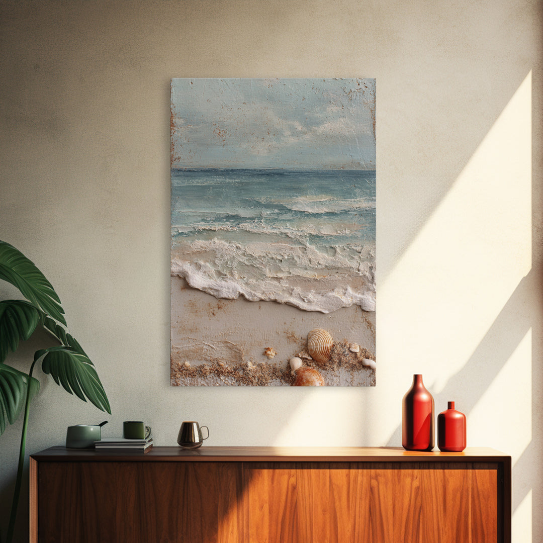 Dramatic Seascape with Foam and Storm Clouds Framed Canvas Print, Art, Art Deco, Living Room Decor, Oil Painting, ART-2x3-8