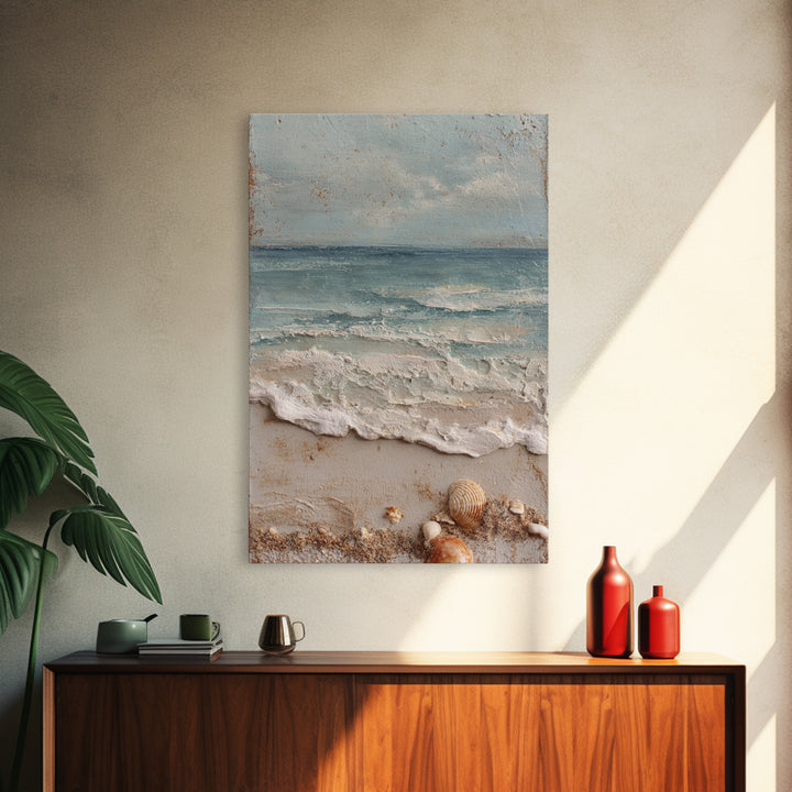 Dramatic Seascape with Foam and Storm Clouds Framed Canvas Print, Art, Art Deco, Living Room Decor, Oil Painting, ART-2x3-8