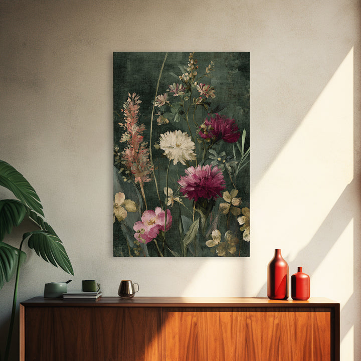 Painterly Meadow with Loose Impressionist Flowers Canvas Print, Art, Wall Art Prints, Living Room Decor, Watercolor Art, ART-2x3-95