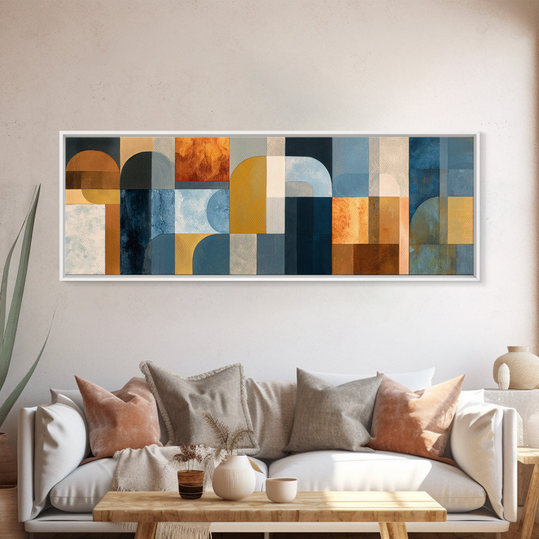 Geometric Color Study Framed Canvas Print, Art, Metal Wall Art, Living Room Decor, Abstract Art, Textured Wall Art, ART-3x1-1