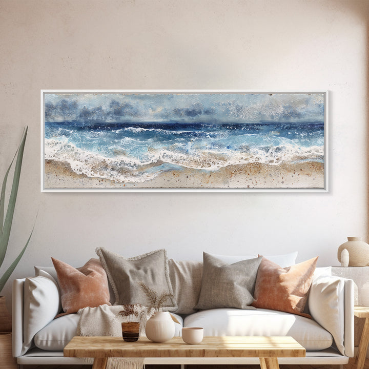 Dramatic Seascape with Foam and Storm Clouds Canvas Print, Art, Ai Art, Living Room Decor, Fine Art, Home Decor, ART-3x1-16
