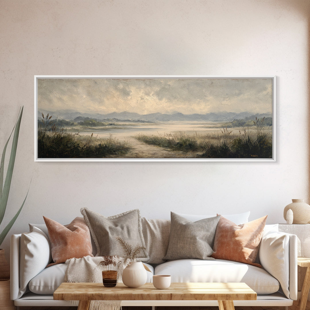 Classic Landscape with Winding River and Atmospheric Canvas Print, Art, Gallery Decor, Living Room Decor, Fine Art, ART-3x1-19