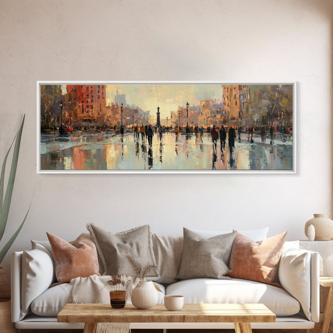 Moody City Scene Reflected Canvas Print, Art, Wall Art Prints, Living Room Decor, Watercolor Art, Ai Art, Textured Wall Art, ART-3x1-26