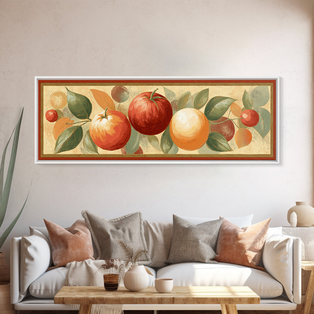 Bold Pop Fruit Composition Framed Canvas Print, Art, Boho Wall Art, Living Room Decor, Watercolor Art, Textured Painting, ART-3x1-32
