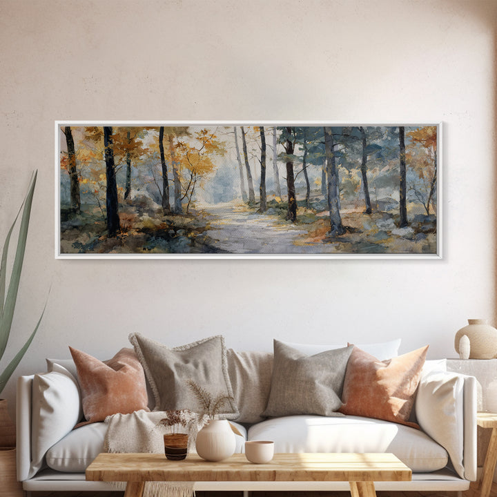 Woodland Path with Golden Autumn Atmosphere Canvas Print, Art, Home Decor, Living Room Decor, Fine Art, Minimalist Decor, ART-3x1-39