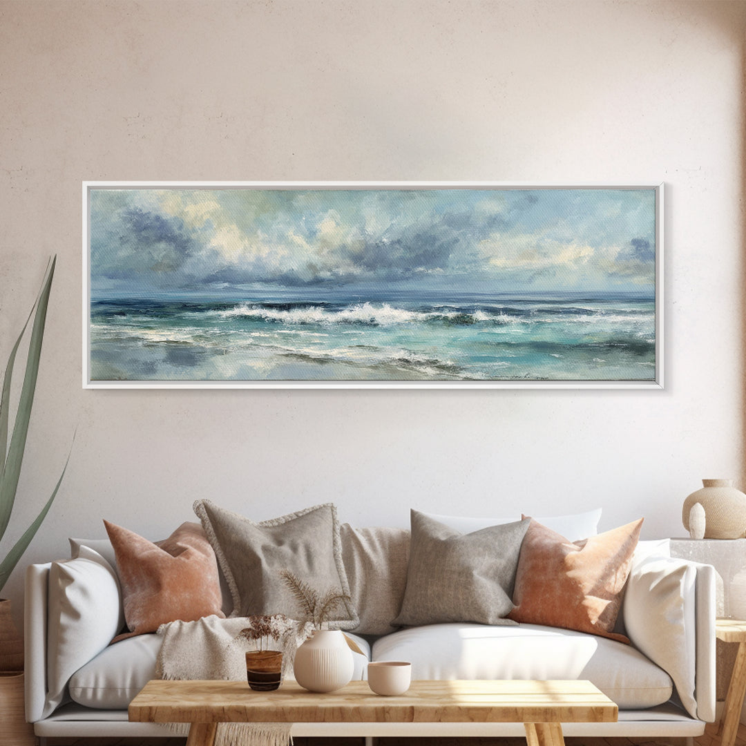Dramatic Seascape with Foam and Storm Clouds Canvas Print, Art, Horizontal Wall Art, Living Room Decor, Fine Art, ART-3x1-40