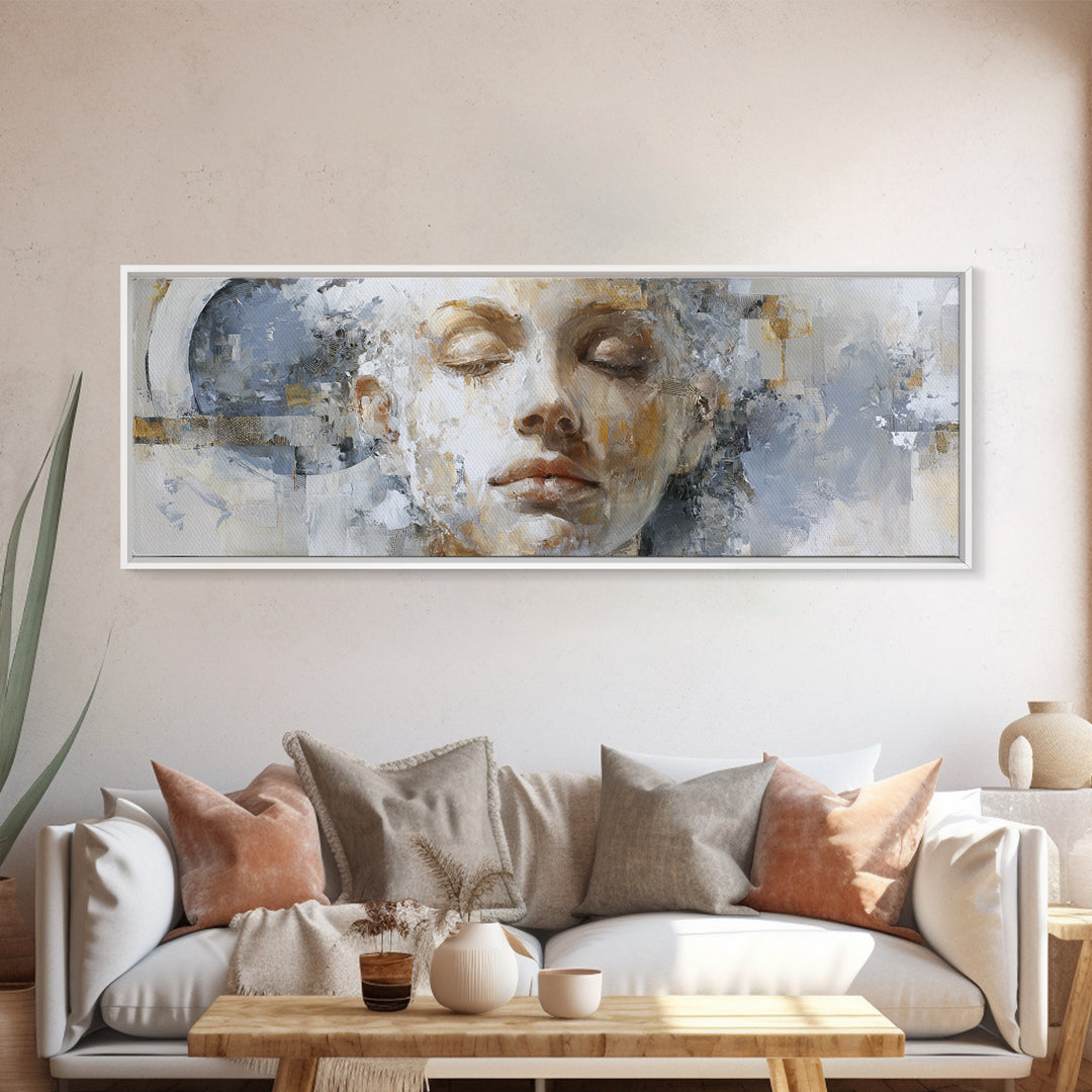 Expressive Portrait with Dramatic Light and Textured Framed Canvas Print, Art, Home Decor, Living Room Decor, Fine Art, ART-3x1-44