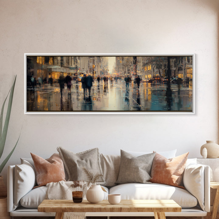 Moody City Scene Reflected Canvas Print, Art, Wall Art Prints, Living Room Decor, Watercolor Art, Ai Art, Textured Wall Art, ART-3x1-50