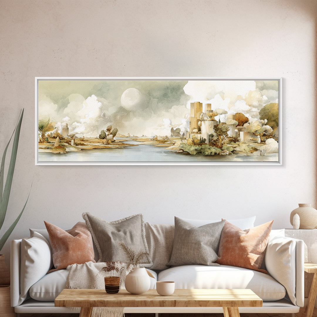 Surreal Dream Landscape Framed Canvas Print, Art, Wall Art, Living Room Decor, Oil Painting, Original Art, Art Nouveau, ART-3x1-51
