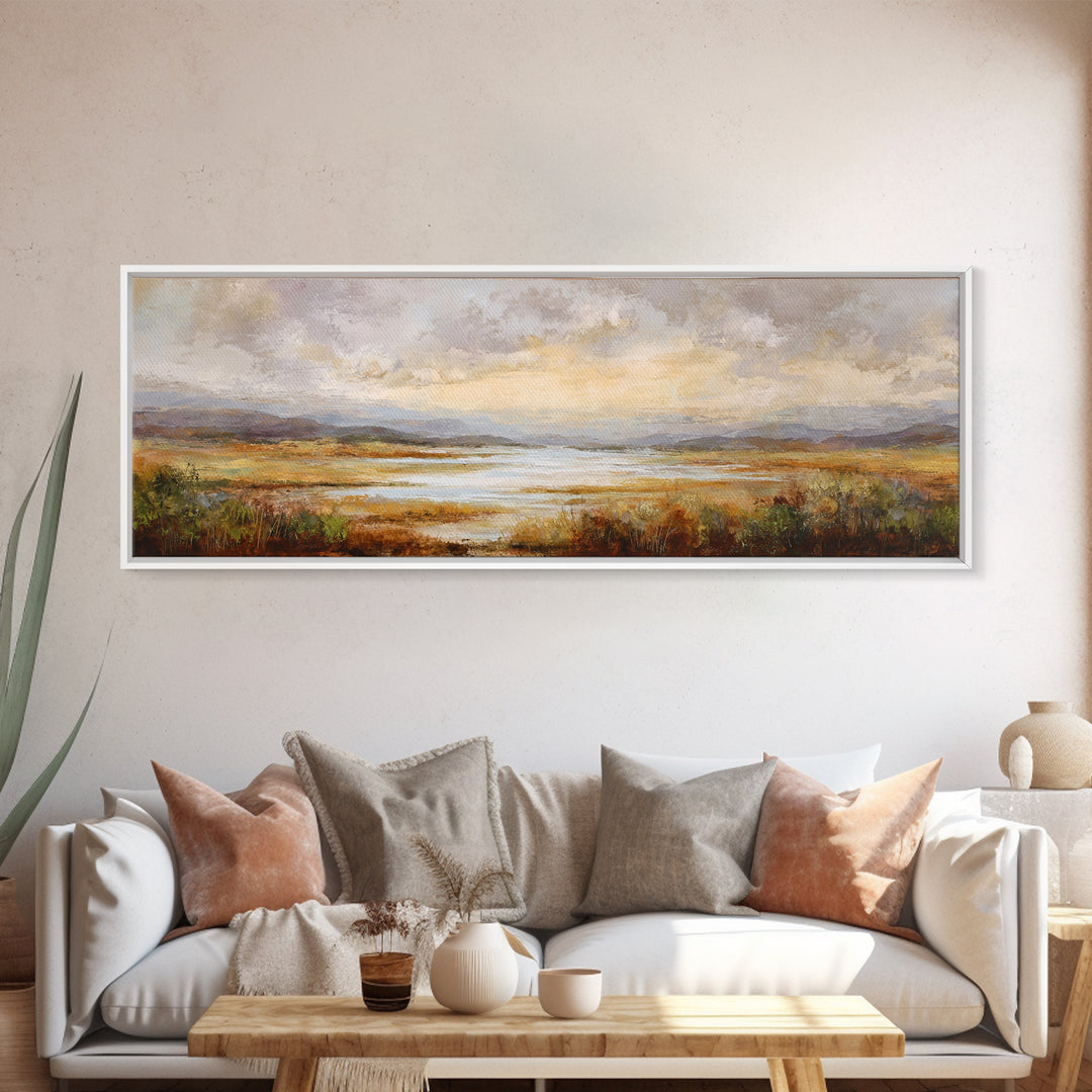 Quiet Mountain Scene Framed Canvas Print, Art, Framed Wall Art, Living Room Decor, Fine Art, Resin Art, Boho Wall Art, ART-3x1-57