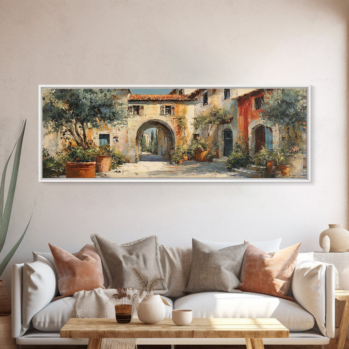 Architectural Archway in Warm Mediterranean Light Canvas Print, Art, Abstract Wall Art, Living Room Decor, Oil Painting, ART-3x1-62
