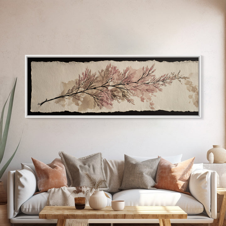 Minimal Botanical Ink Drawing on Handmade Paper Framed Canvas Print, Art, Canvas Art, Living Room Decor, Fine Art, ART-3x1-69