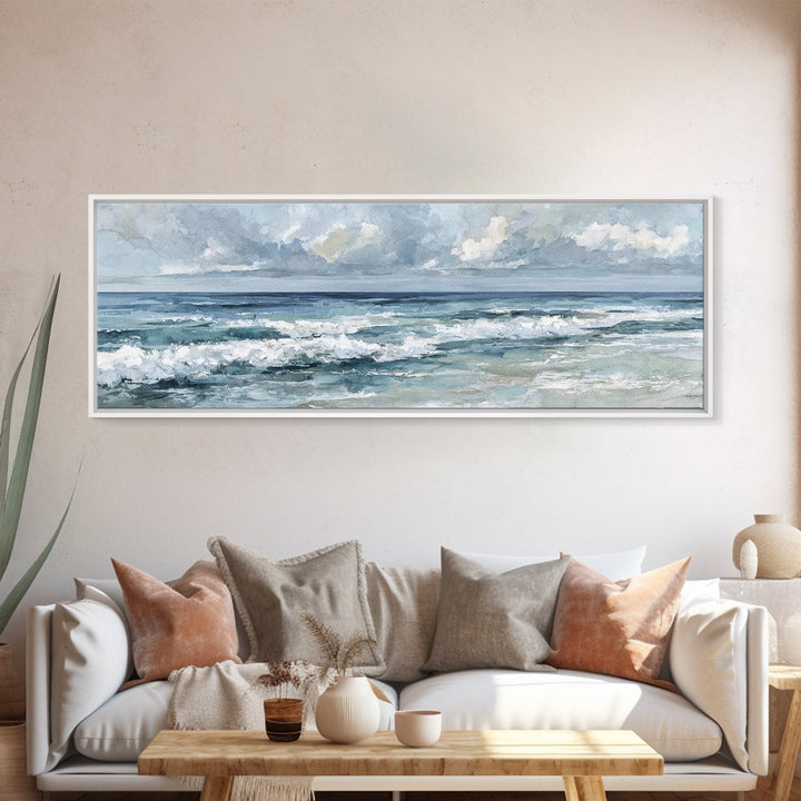 Dramatic Seascape with Foam and Storm Clouds Canvas Print, Art, Textured Painting, Living Room Decor, Oil Painting, ART-3x1-88