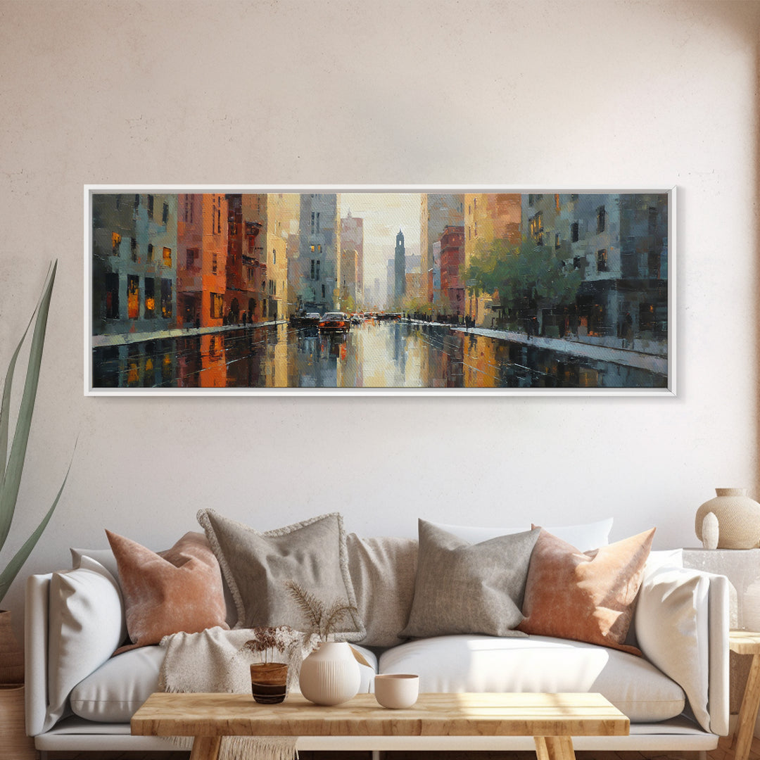Moody City Scene Reflected Canvas Print, Art, Canvas Art, Living Room Decor, Fine Art, Horizontal Wall Art, Home Decor, ART-3x1-98