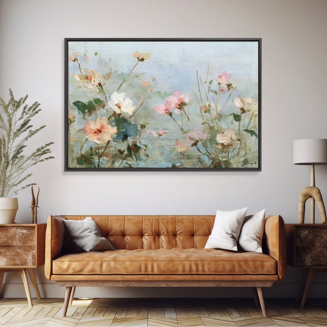 Painterly Meadow with Loose Impressionist Flowers Framed Canvas Print, Art, Art Deco, Living Room Decor, Fine Art, ART-3x2-19