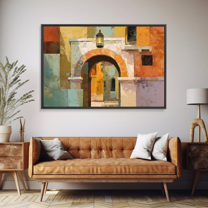Architectural Archway in Warm Mediterranean Light Framed Canvas Print, Art, Minimalist Decor, Living Room Decor, Fine Art, ART-3x2-2