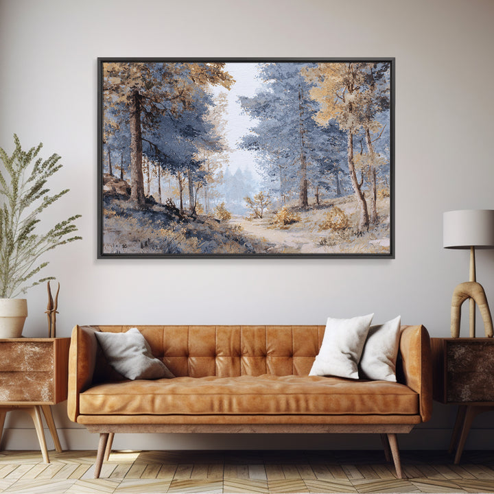 Woodland Path with Golden Autumn Atmosphere Framed Canvas Print, Art, Art Commission, Living Room Decor, Fine Art, ART-3x2-27