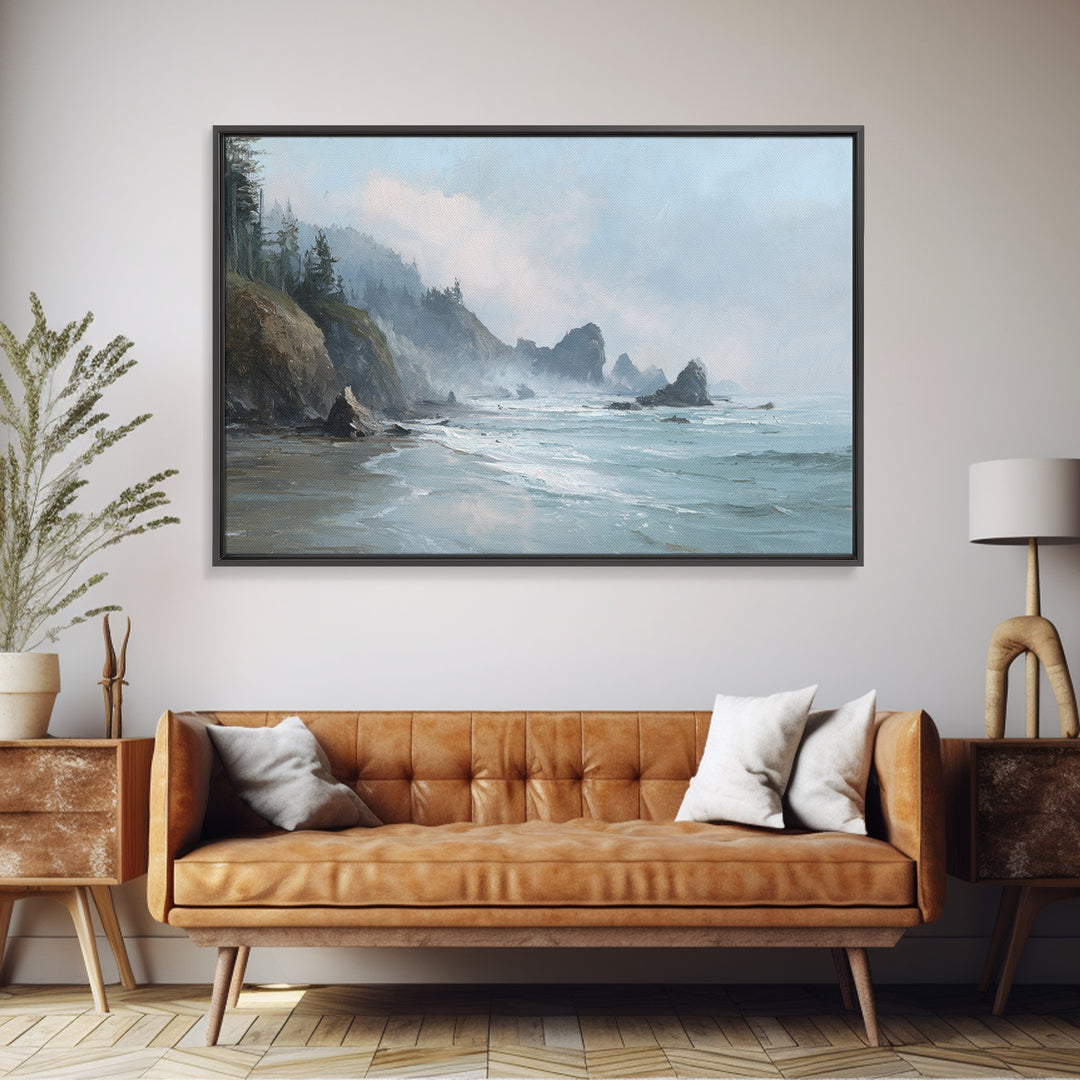 Dramatic Seascape with Foam and Storm Clouds Framed Canvas Print, Art, Living Room Decor, Fine Art, Art Nouveau, ART-3x2-28