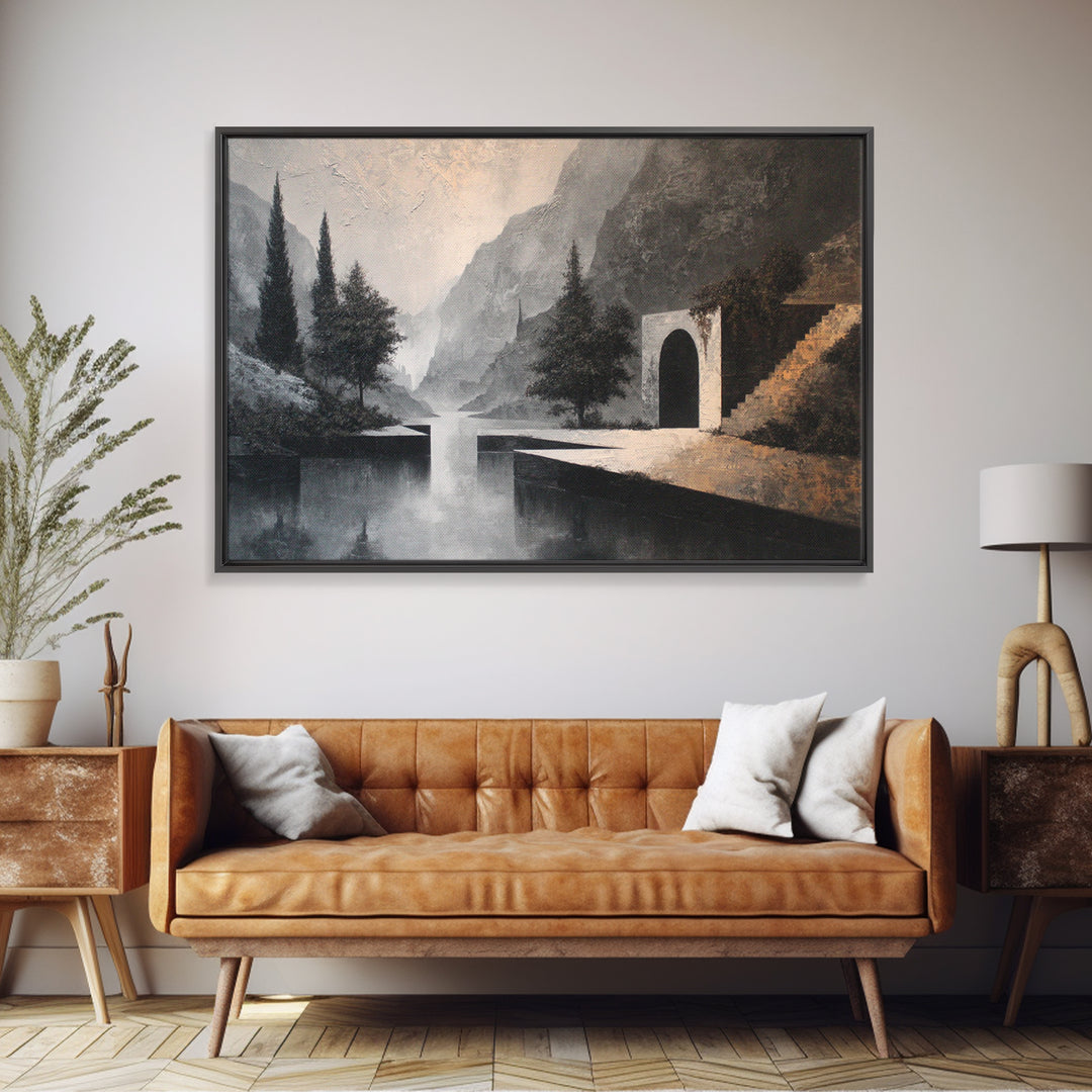 Woodland Path with Golden Autumn Atmosphere Canvas Print, Art, Art Prints, Living Room Decor, Fine Art, Framed Wall Art, ART-3x2-3