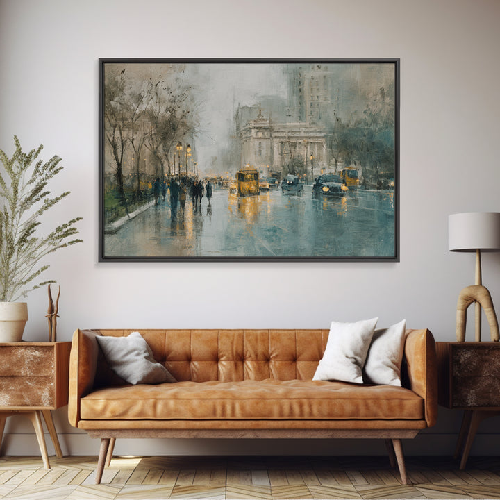 Moody City Scene Reflected Canvas Print, Art, Metal Wall Art, Living Room Decor, Fine Art, Textured Wall Art, ART-3x2-38