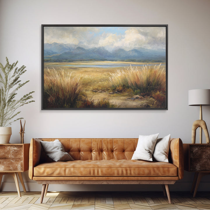 Quiet Mountain Scene Framed Canvas Print, Art, Canvas Wall Art, Living Room Decor, Fine Art, Boho Wall Art, Pink Wall Art, ART-3x2-45
