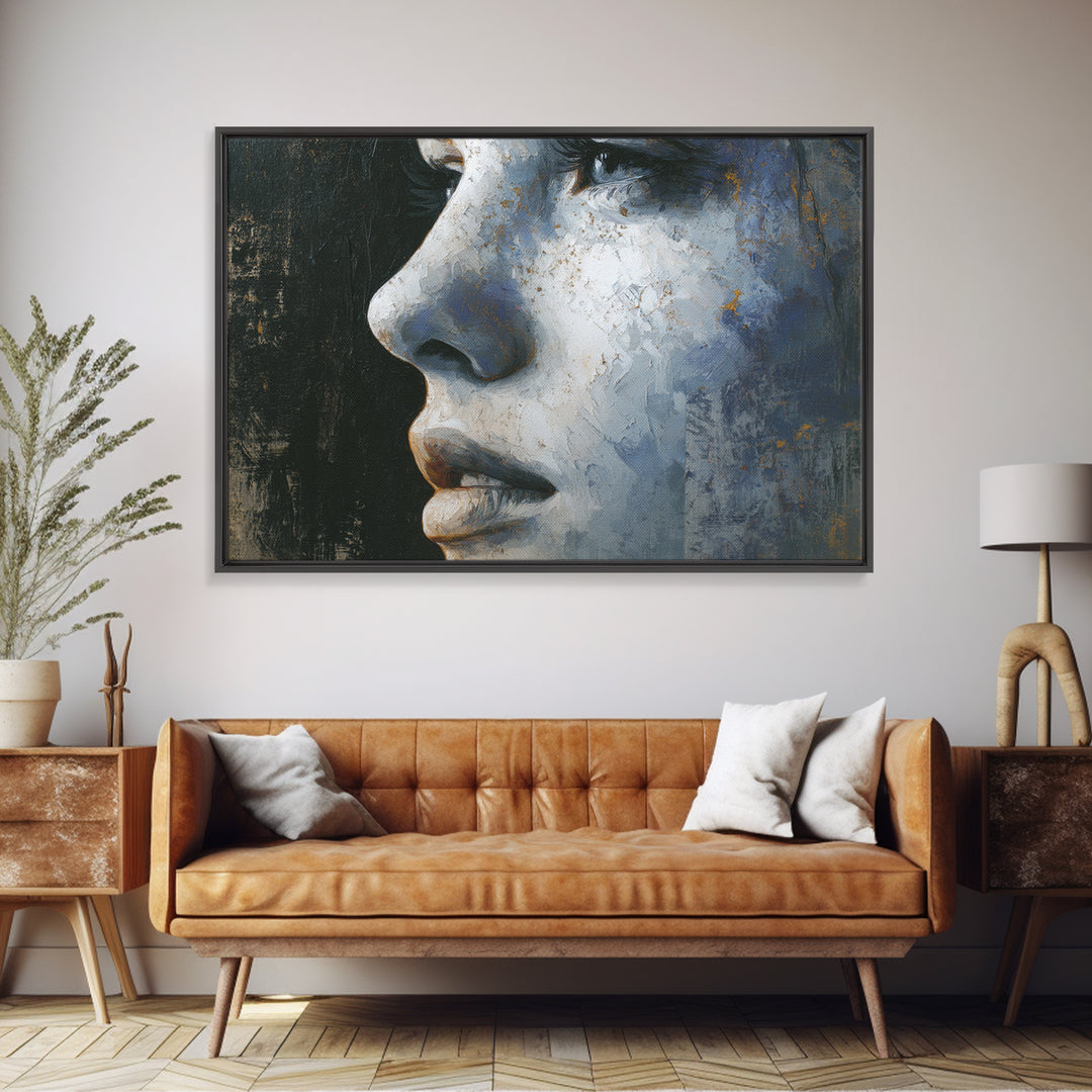 Expressive Portrait with Dramatic Light and Textured Canvas Print, Art, Textured Wall Art, Living Room Decor, Oil Painting, ART-3x2-56