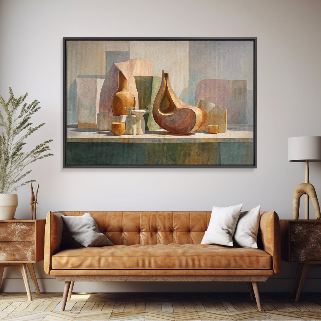 Modern Sculptural Shapes Rendered as Painted Forms Canvas Print, Art, Art Deco, Living Room Decor, Abstract Art, ART-3x2-58