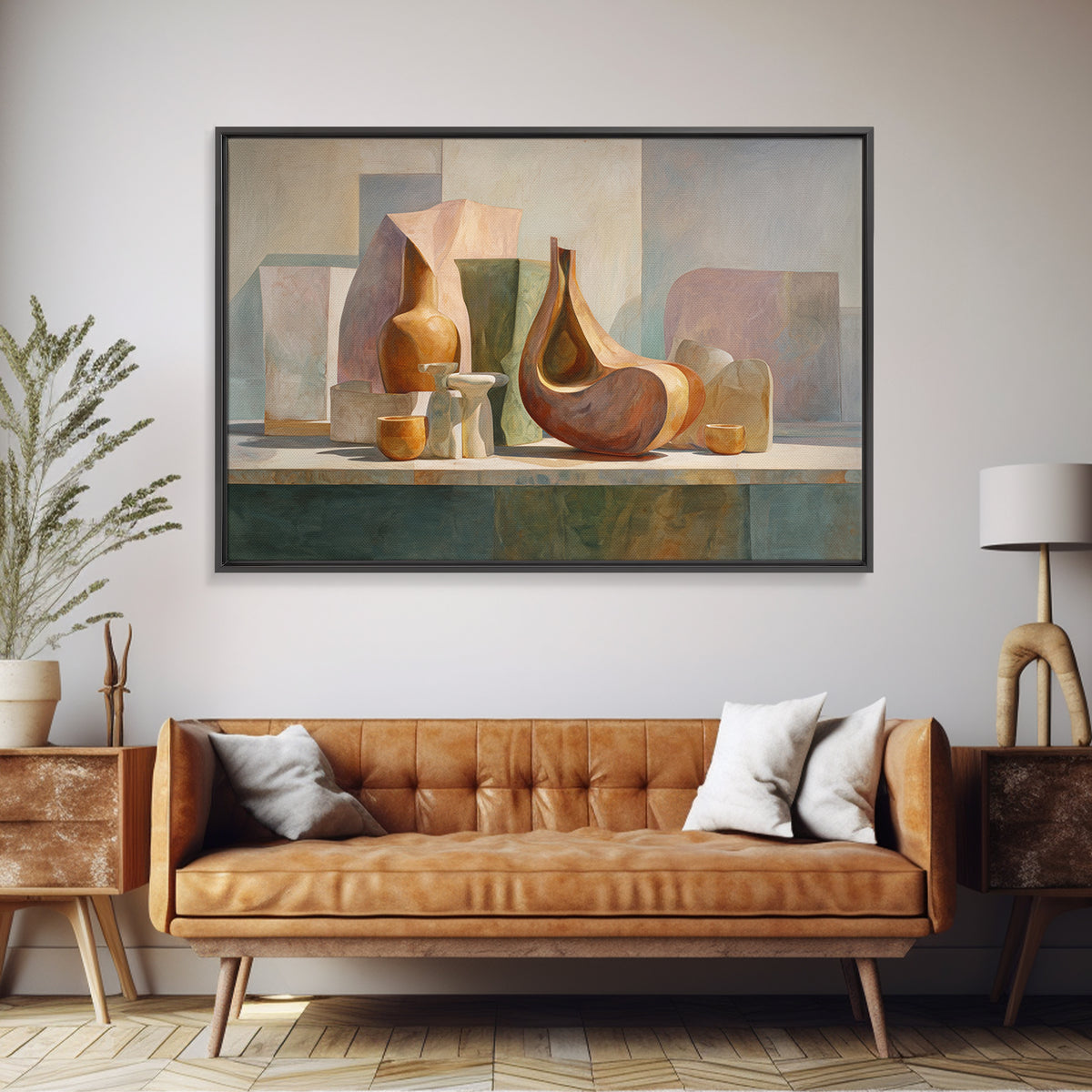 Modern Sculptural Shapes Rendered as Painted Forms Canvas Print, Art, Art Deco, Living Room Decor, Abstract Art, ART-3x2-58