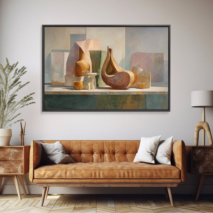 Modern Sculptural Shapes Rendered as Painted Forms Canvas Print, Art, Art Deco, Living Room Decor, Abstract Art, ART-3x2-58